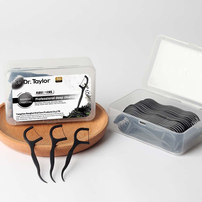 **Bamboo Charcoal Dental Floss Picks 50pcs/Box – Ready Stock | Low MOQ Custom Logo & Packaging**