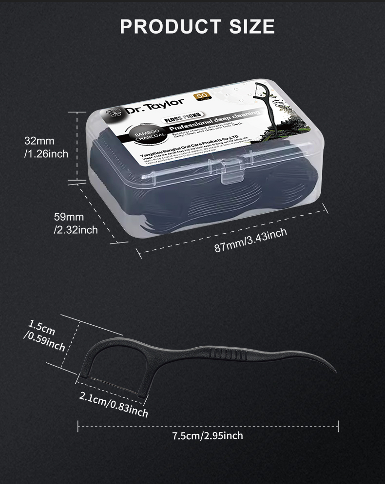 **Bamboo Charcoal Dental Floss Picks 50pcs/Box – Ready Stock | Low MOQ Custom Logo & Packaging**