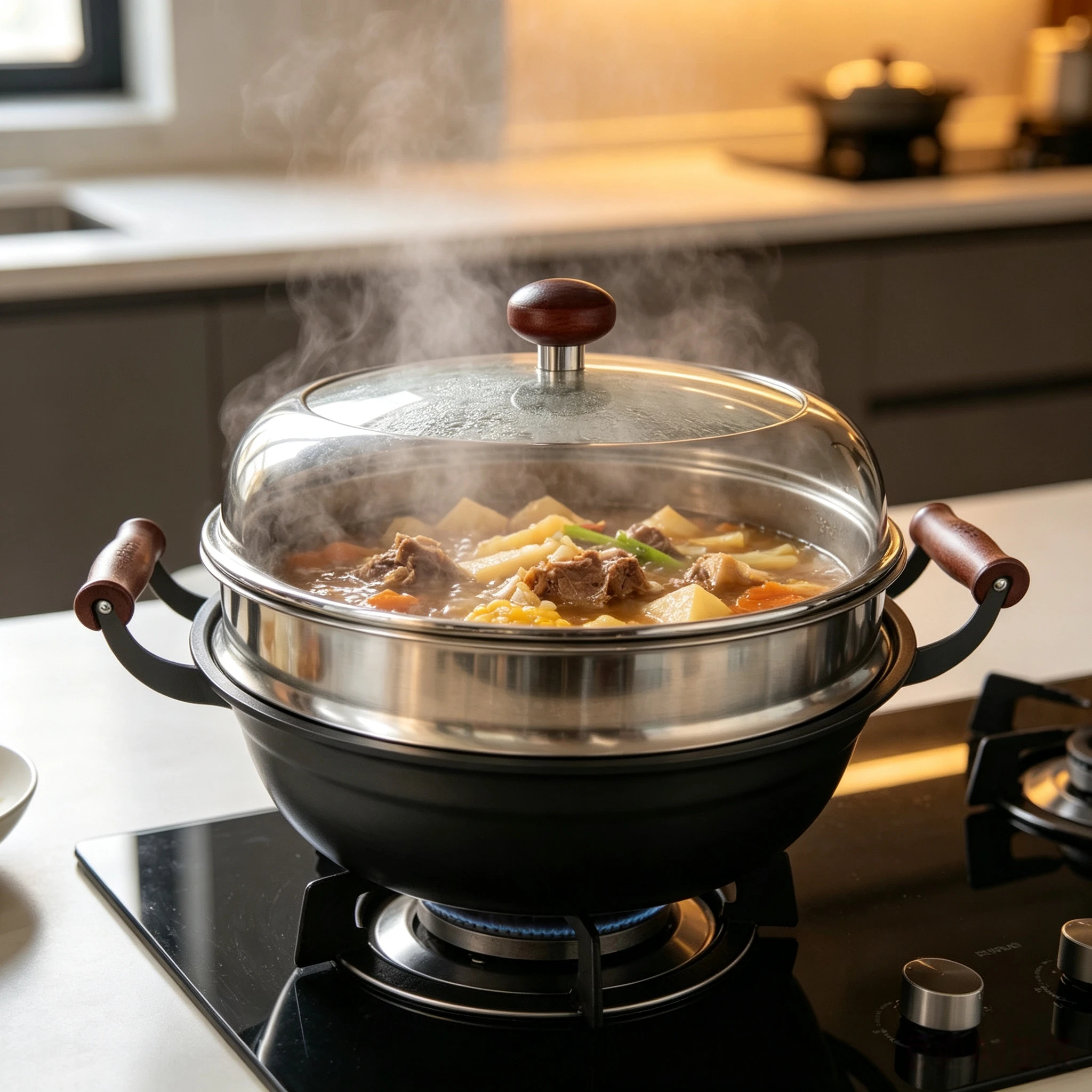 Apple-Shaped Tall-Lid Stew Pot  With Steamer Insert/Tray