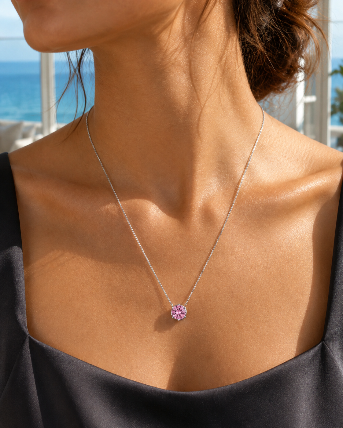 Elara 0.80ct Pink Round-Cut Pendant Necklace
