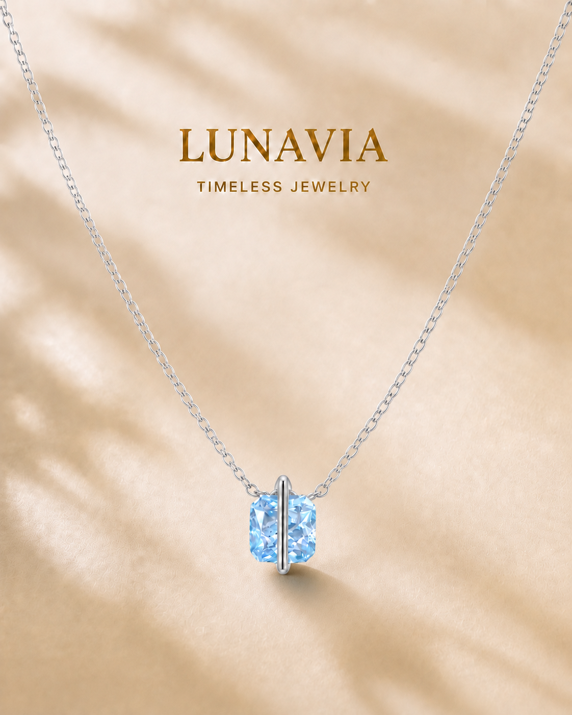 Mira 1ct Aqua-Blue Cushion-Cut Movable Pendant Necklace – K-Gold Plated