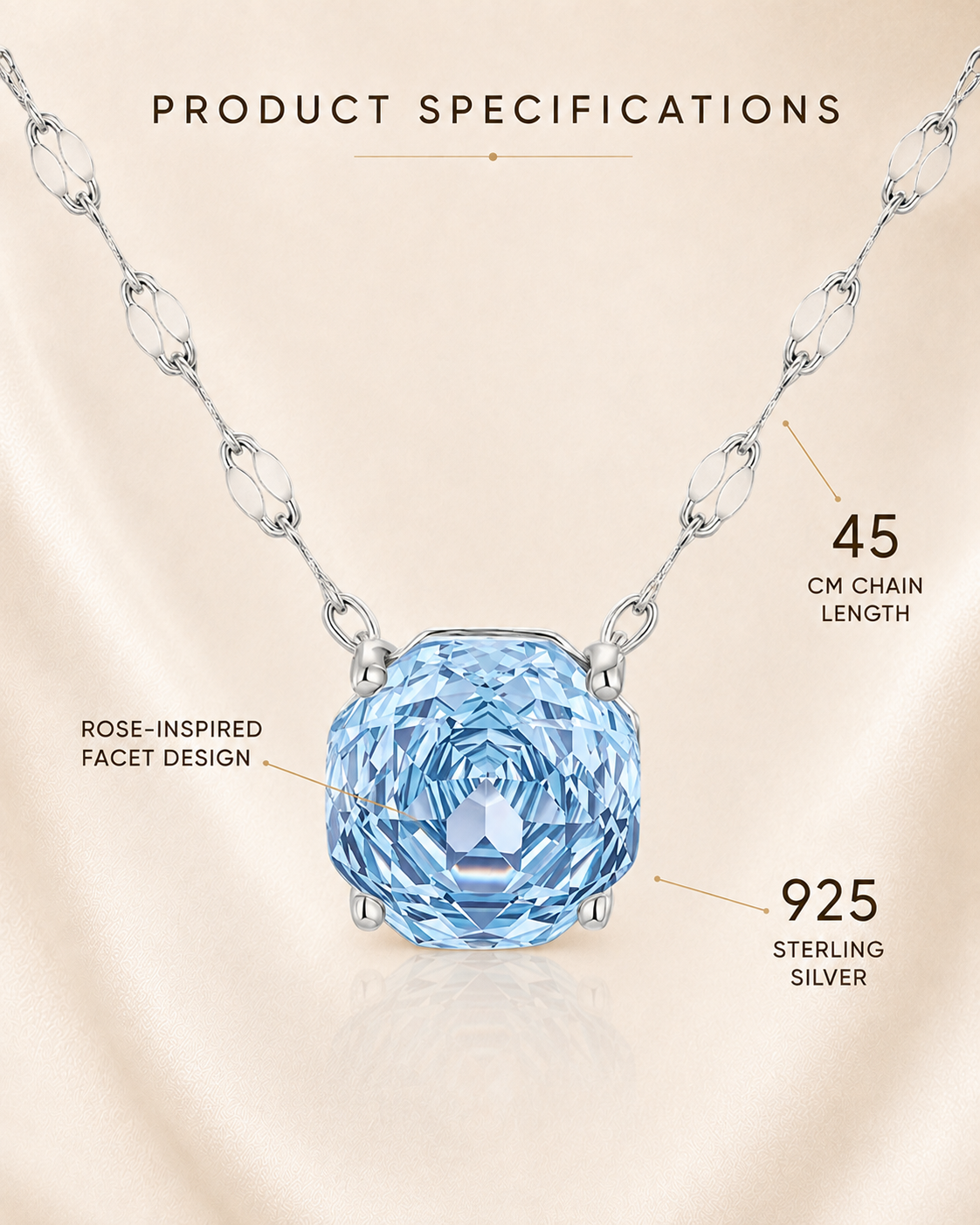 Rosalie 2 CT Aqua-Blue Rose Necklace – 925 Sterling Silver