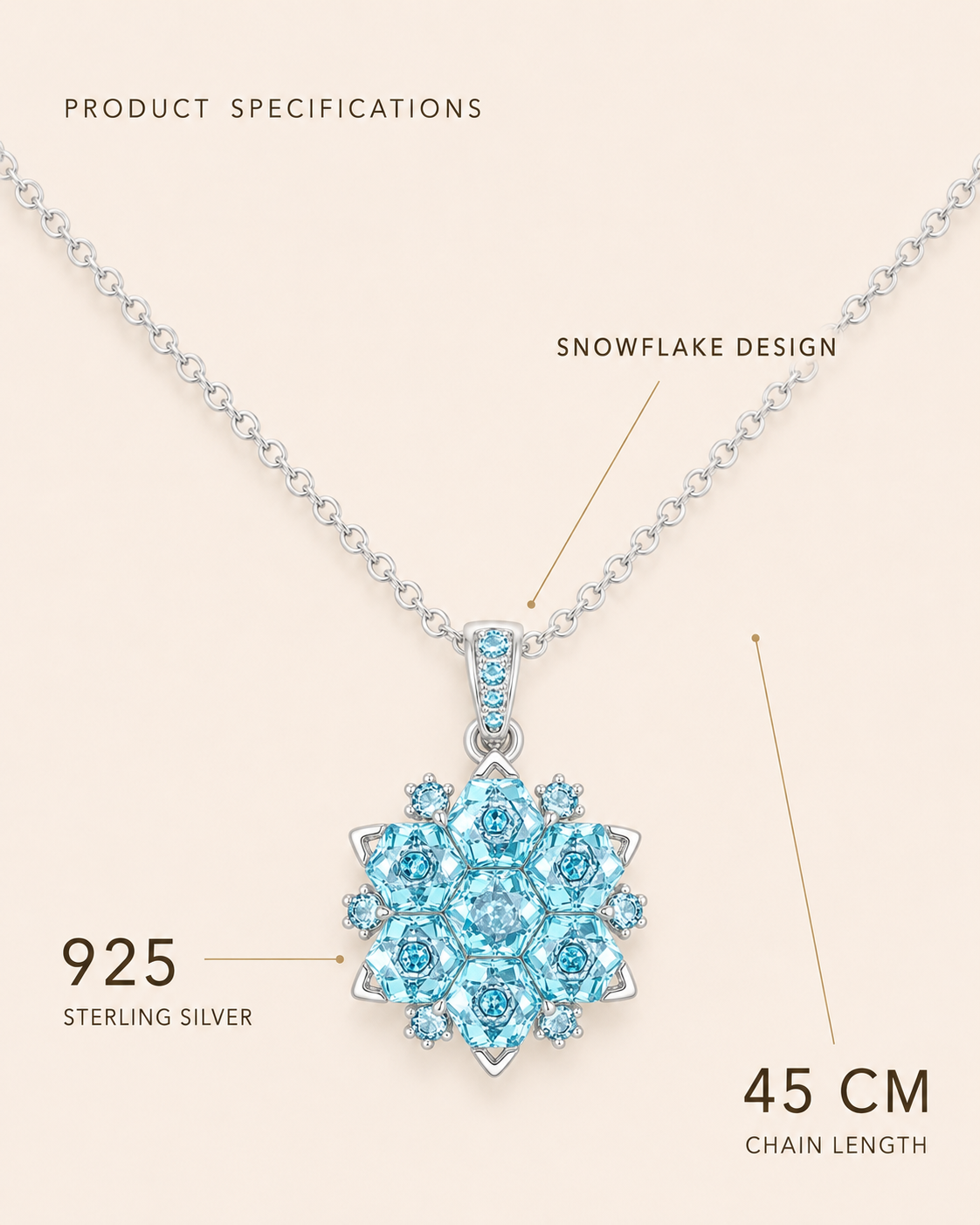 Eira Aqua-Blue Snowflake Pendant Necklace – 925 Sterling Silver