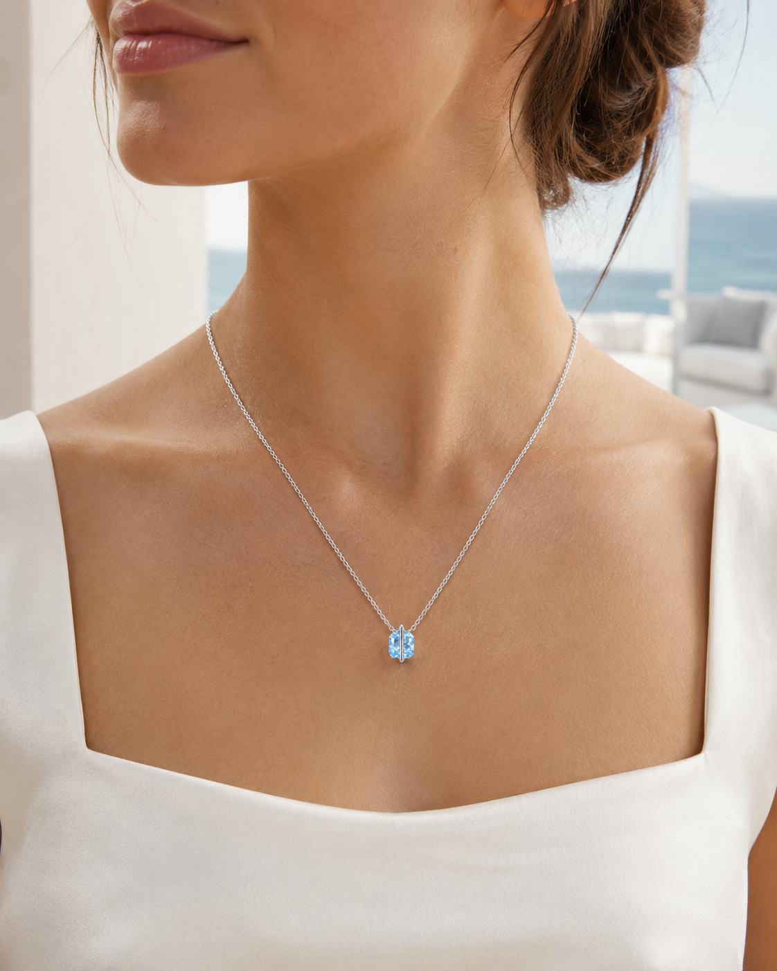 Mira 1ct Aqua-Blue Cushion-Cut Movable Pendant Necklace – K-Gold Plated