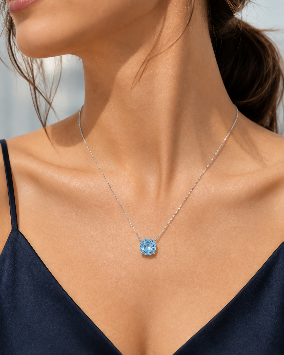 Rosalie 2 CT Aqua-Blue Rose Necklace – 925 Sterling Silver