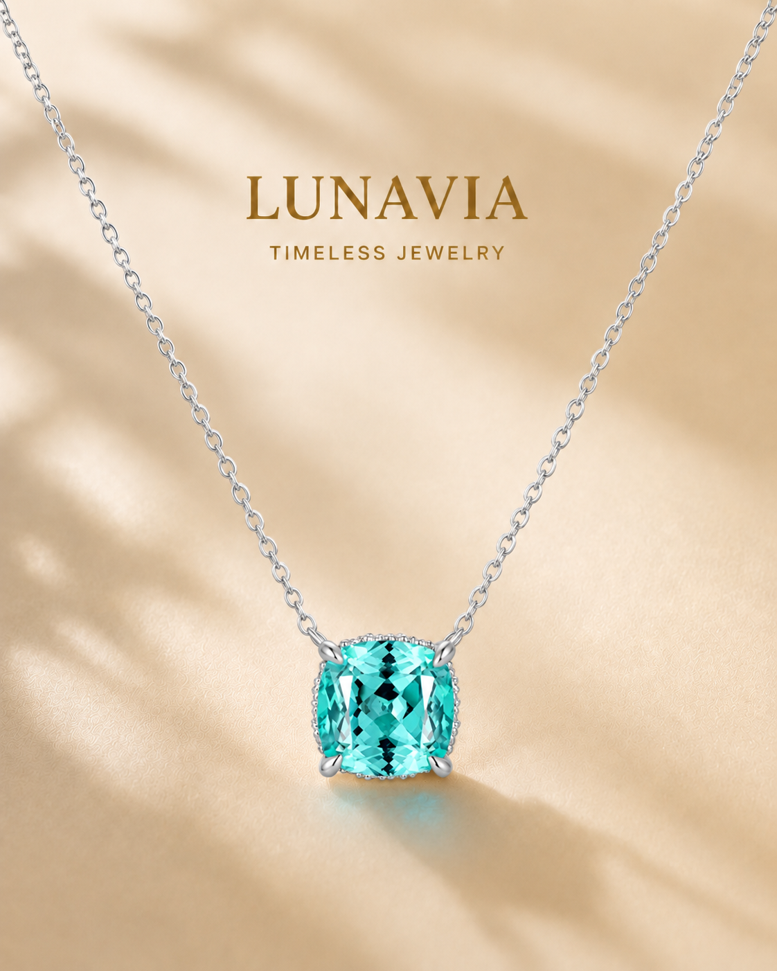 Maris Aqua-Blue Cushion-Cut Pendant Necklace – 925 Sterling Silver