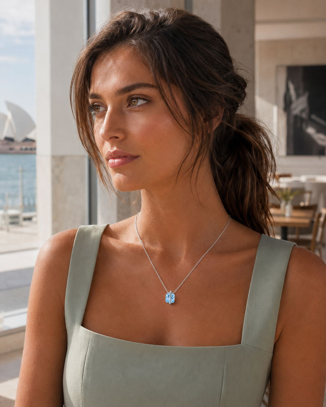 Mira 1ct Aqua-Blue Cushion-Cut Movable Pendant Necklace – K-Gold Plated