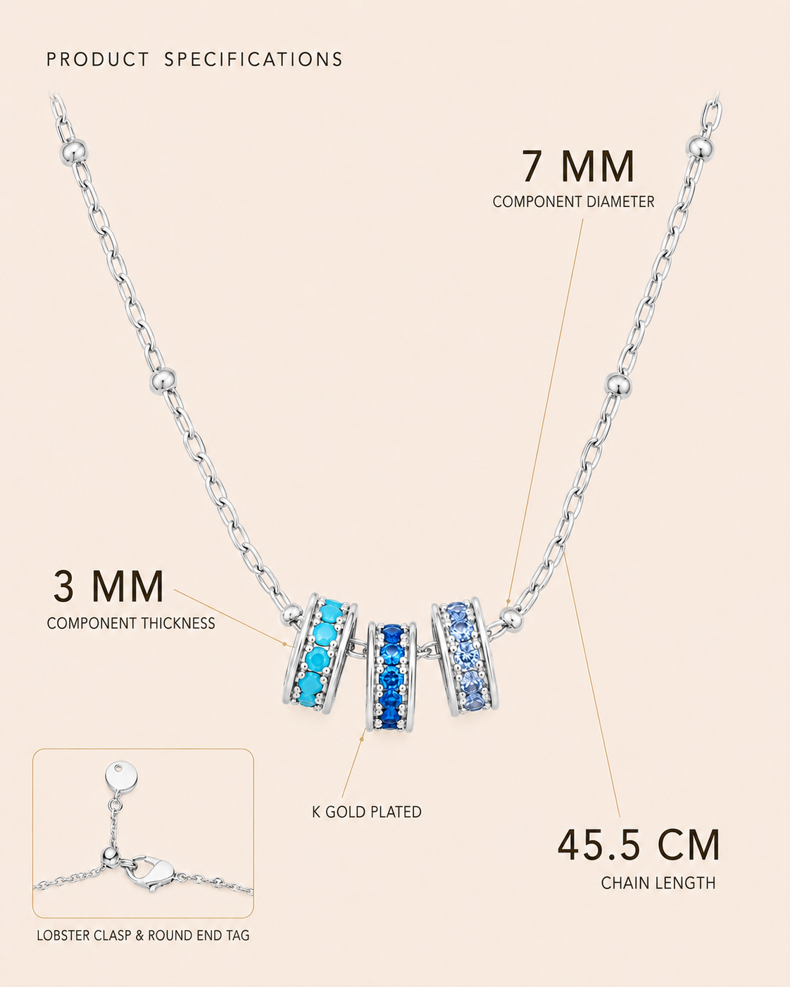 Elara Blue Trio Pavé Necklace – K-Gold Plated