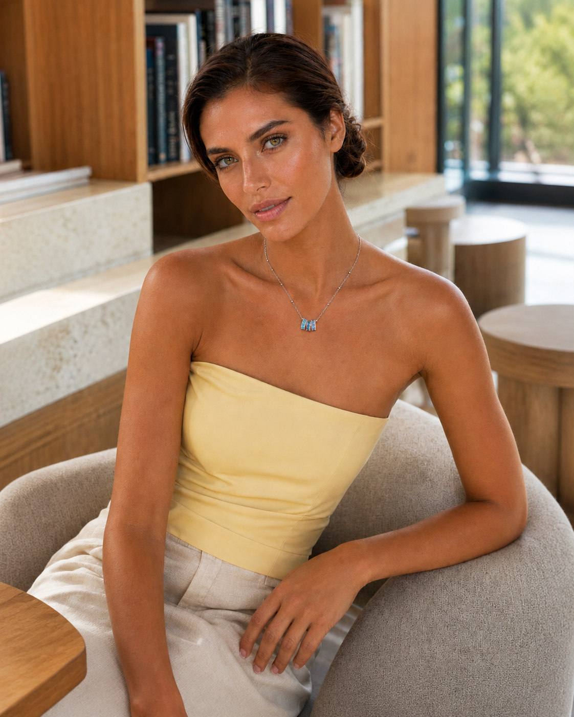 Elara Blue Trio Pavé Necklace – K-Gold Plated
