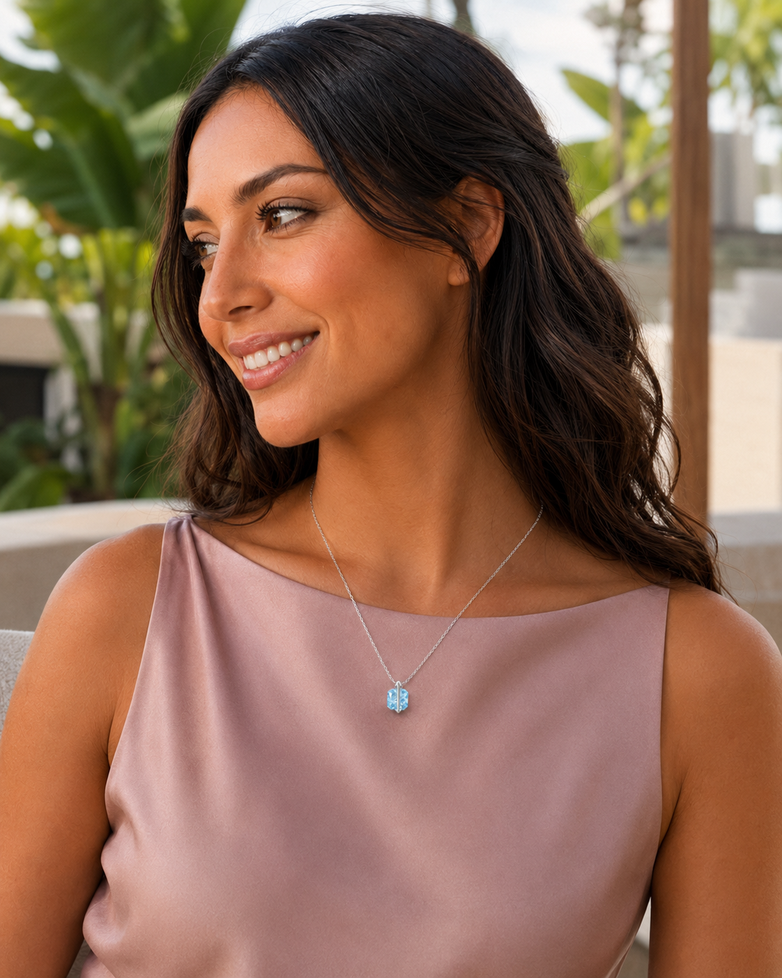 Mira 1ct Aqua-Blue Cushion-Cut Movable Pendant Necklace – K-Gold Plated