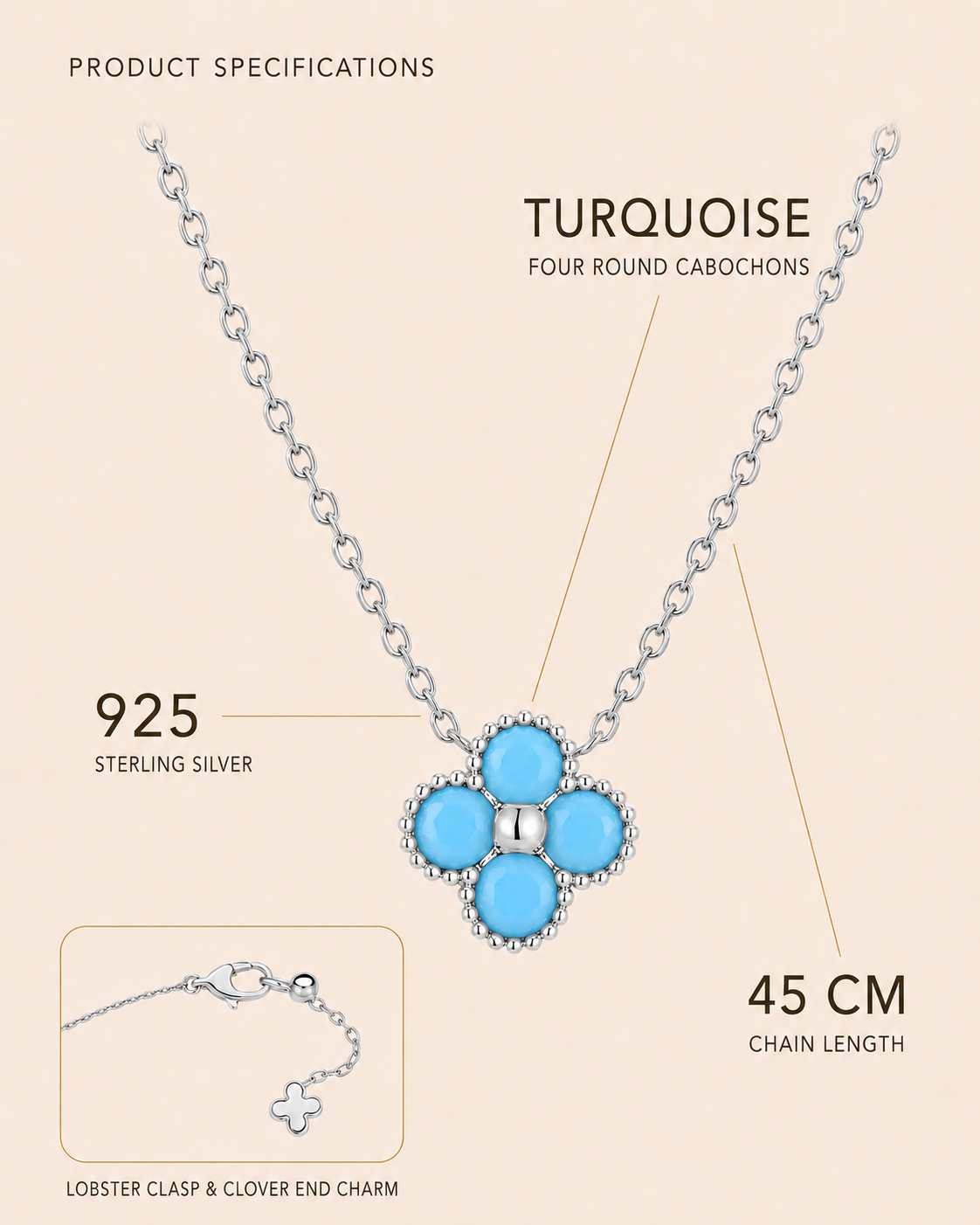 Liora Turquoise Clover Necklace – 925 Sterling Silver