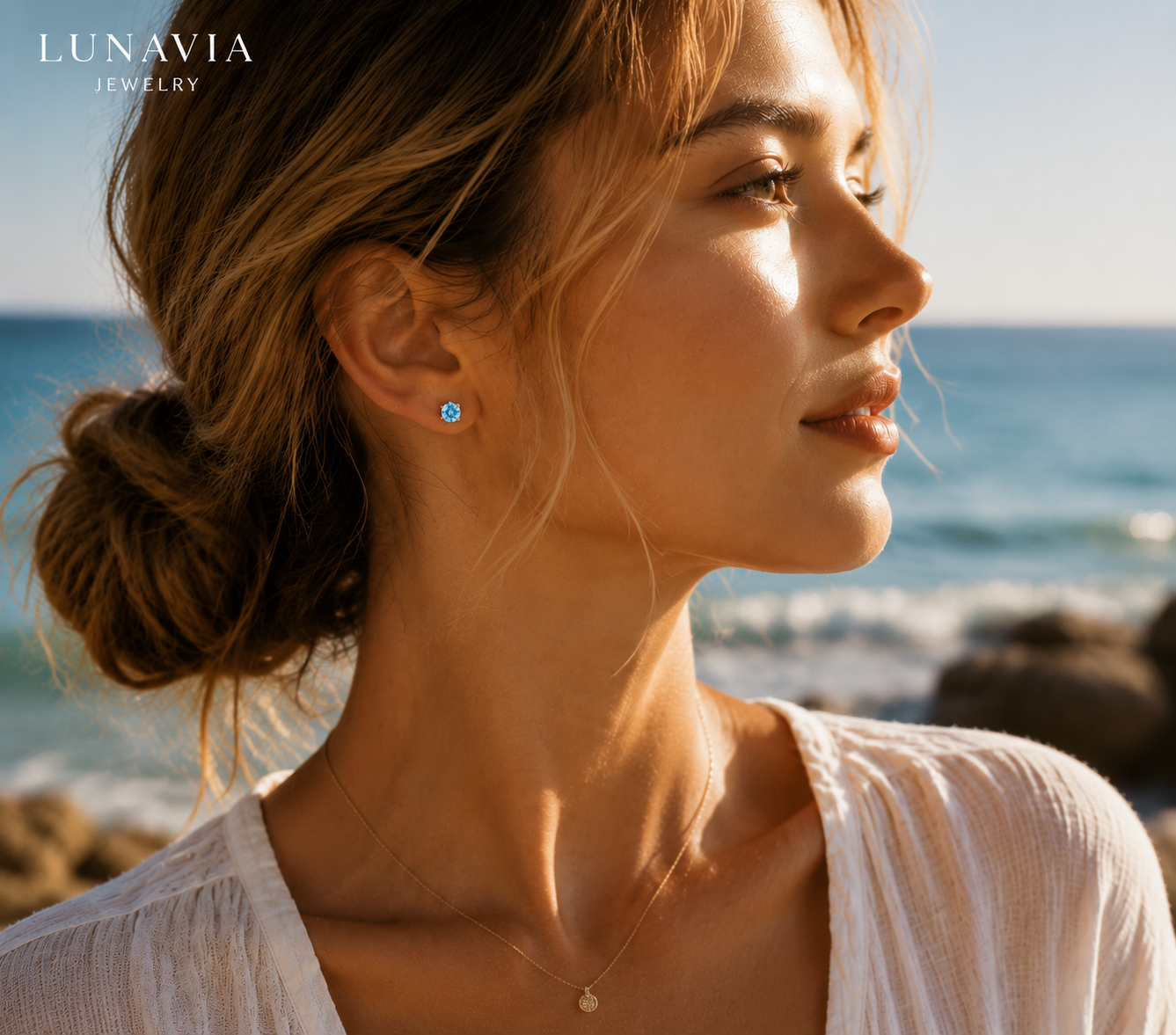 Azure Ocean Blue Gemstone Stud Earrings