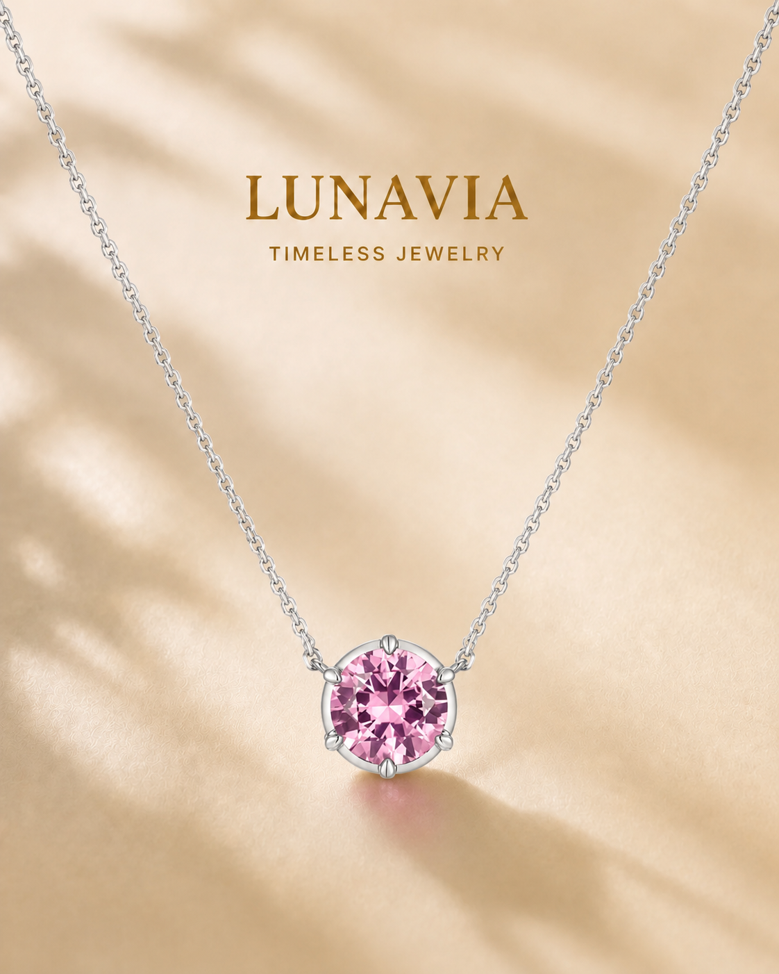 Elara 0.80ct Pink Round-Cut Pendant Necklace