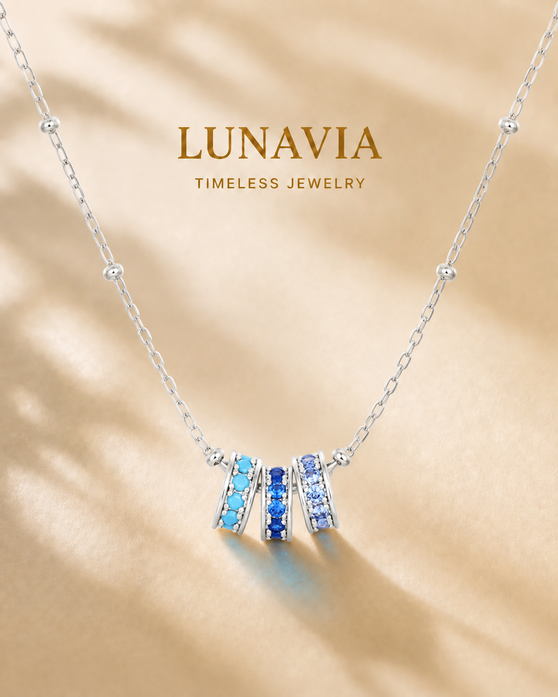 Elara Blue Trio Pavé Necklace – K-Gold Plated