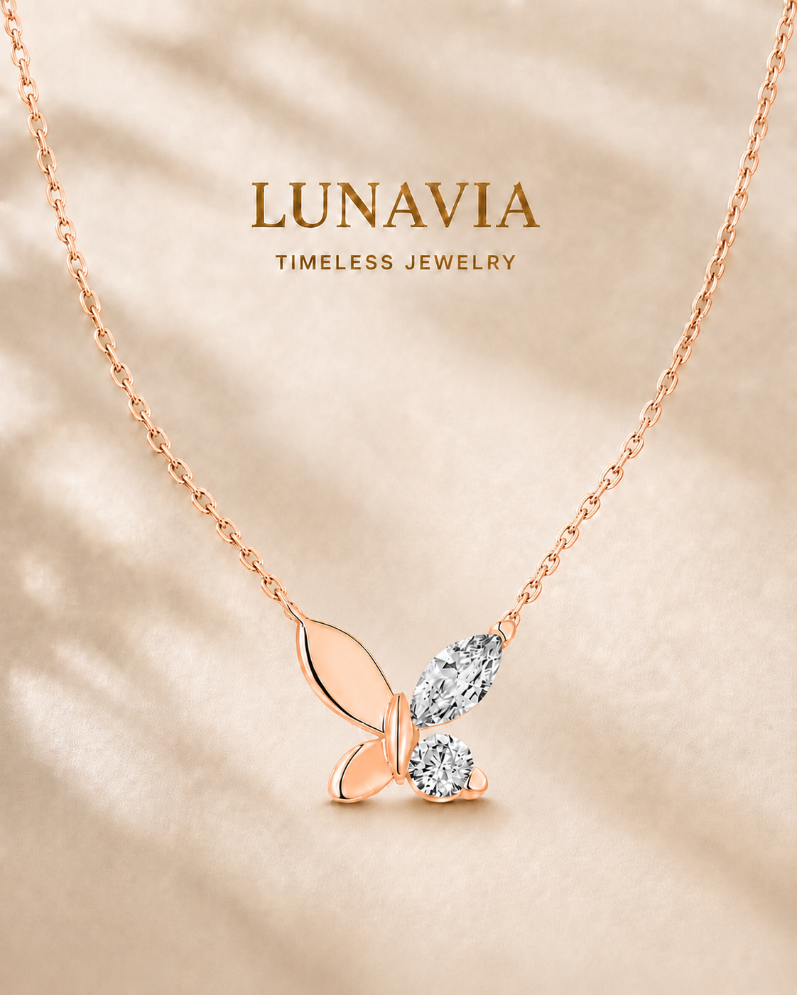 Aurelia Rose Gold Butterfly Necklace – 925 Sterling Silver