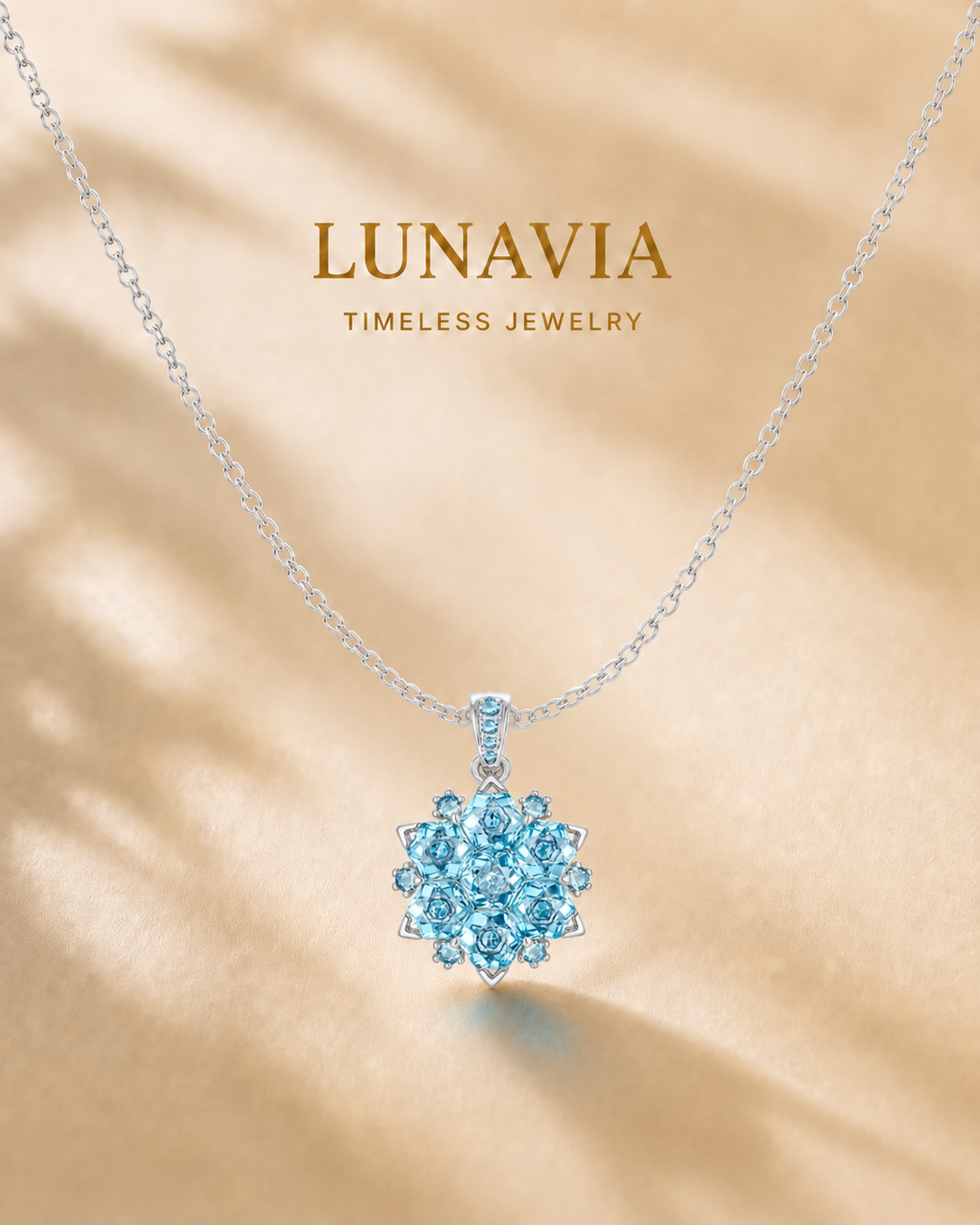 Eira Aqua-Blue Snowflake Pendant Necklace – 925 Sterling Silver