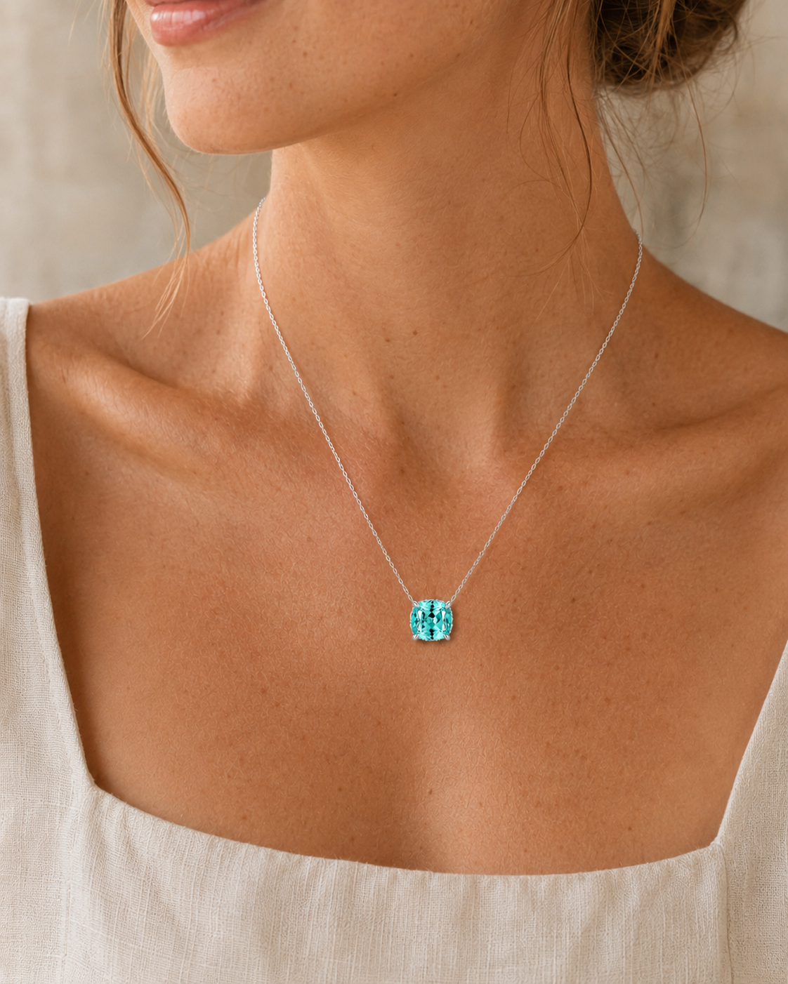 Maris Aqua-Blue Cushion-Cut Pendant Necklace – 925 Sterling Silver