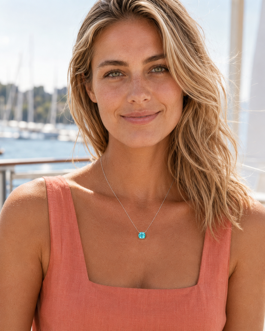 Azure Ocean Blue Gemstone Pendant Necklace