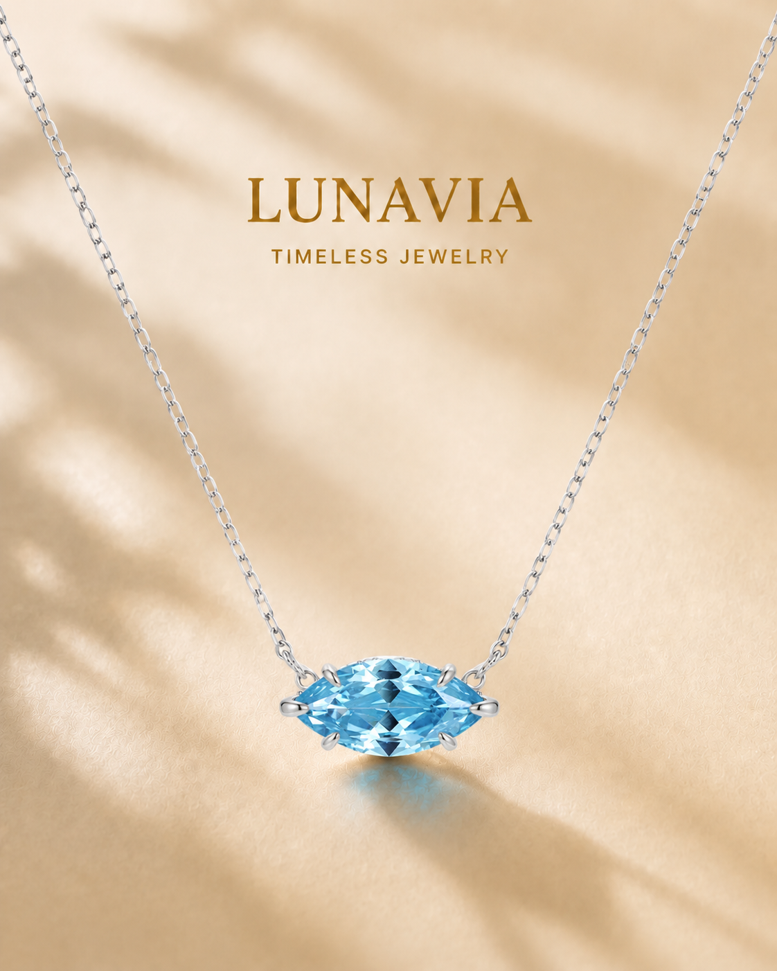 Marielle Aqua-Blue Marquise Pendant Necklace – White Gold Plated