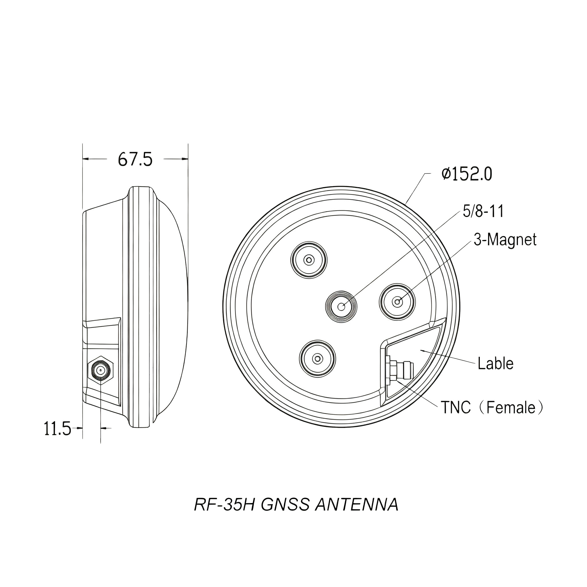 ZKT Multi-Band GNSS RTK GPS Antenna L1 L2 L5 with Magnetic Mount and TNC Connector