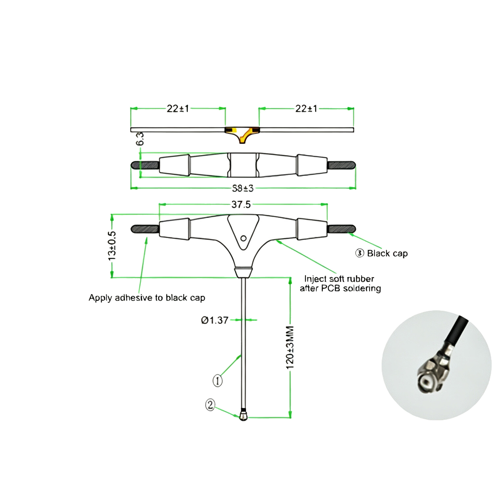 ZKT Adjustable Frequency ELRS FPV Drone T Antenna 650-915MHz IPEX1 5dBi