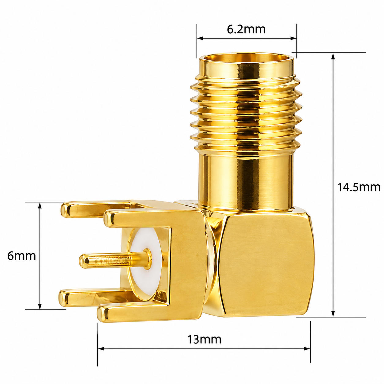 ZKT SMA Female Right Angle PCB Mount Through Hole RF Connector