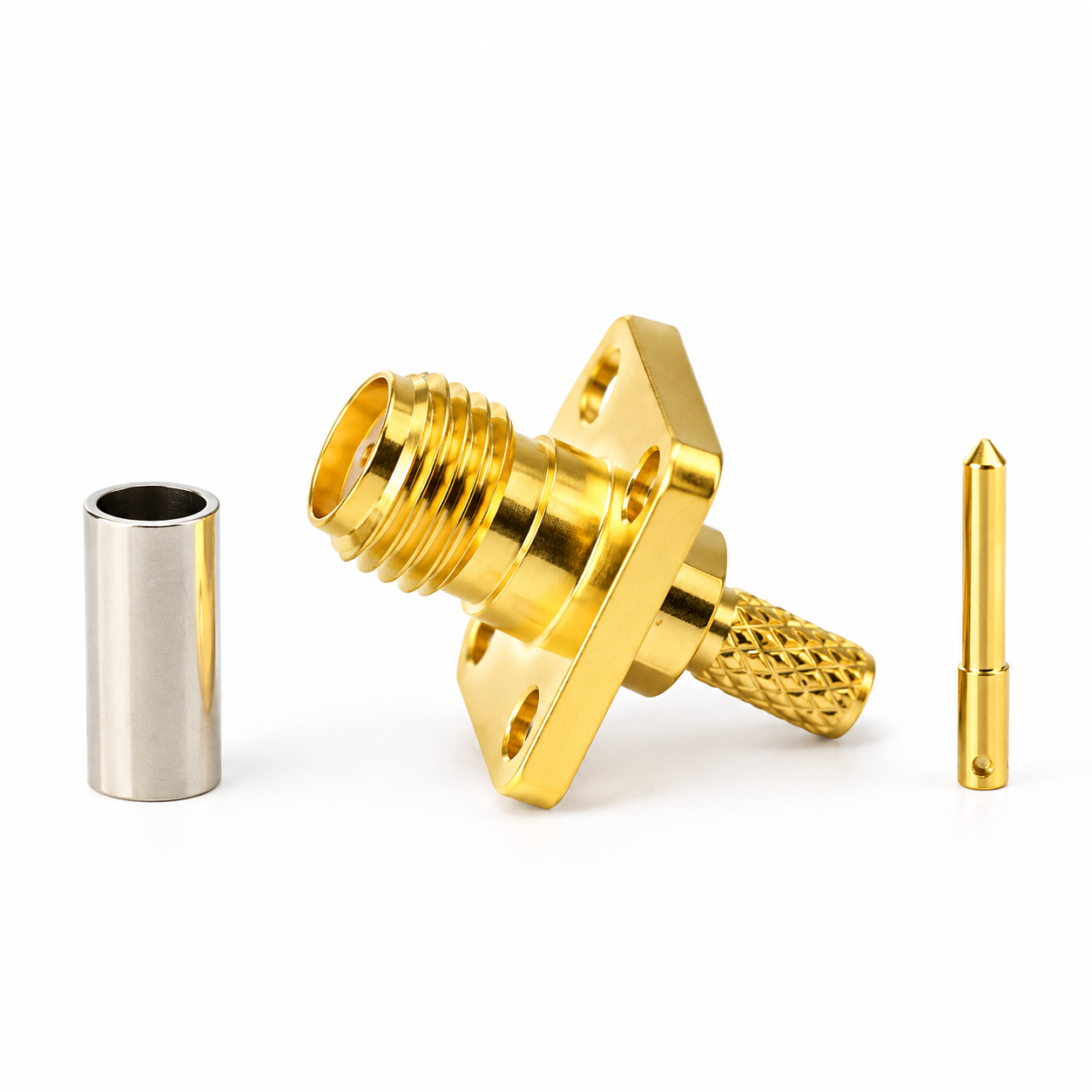 ZKT SMA Female 4-Hole Flange Mount Crimp RF Coaxial Connector for RG316 RG174 Cable