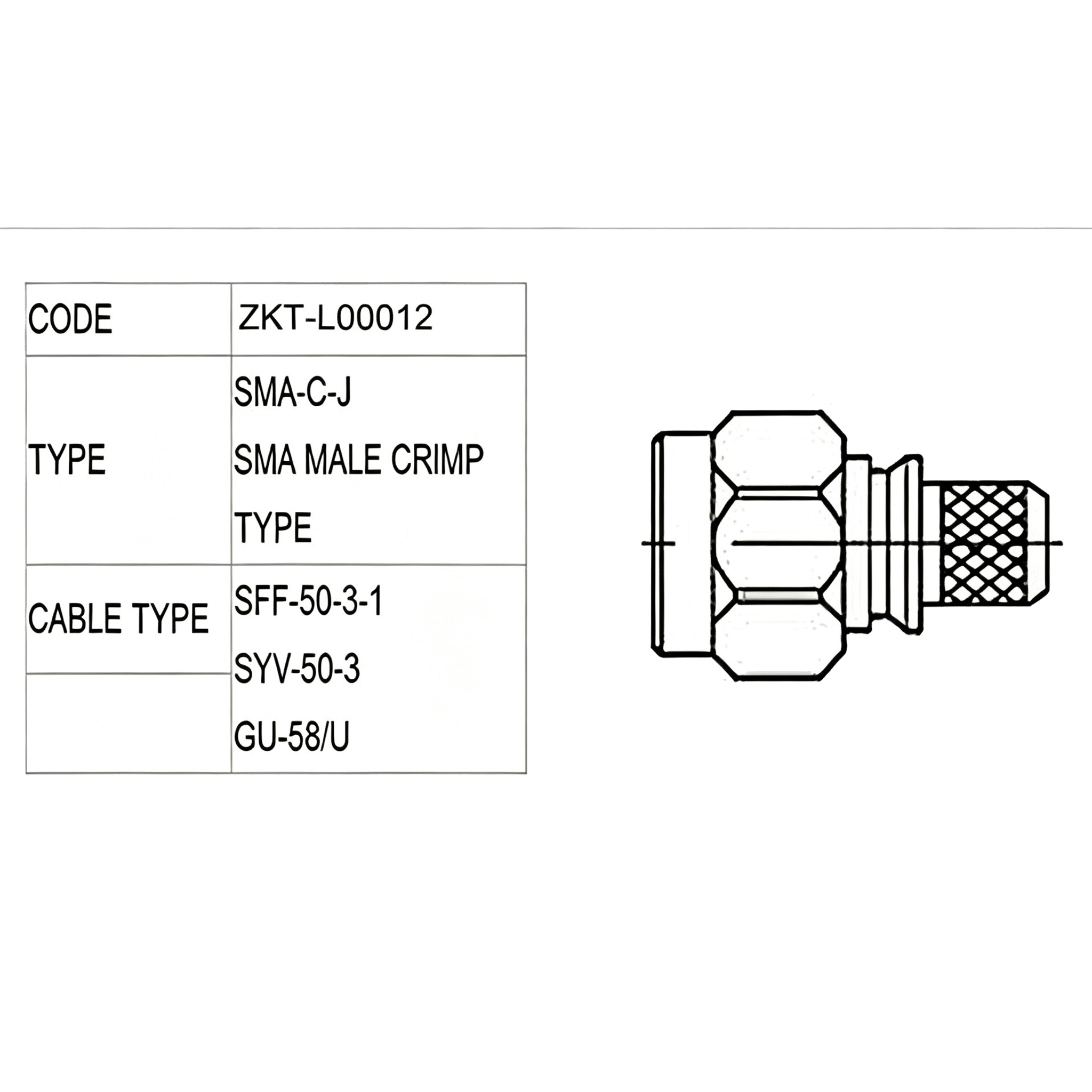 ZKT SMA Male Straight Crimp RF Connector designed for RG58 Coaxial Cable RF Connector