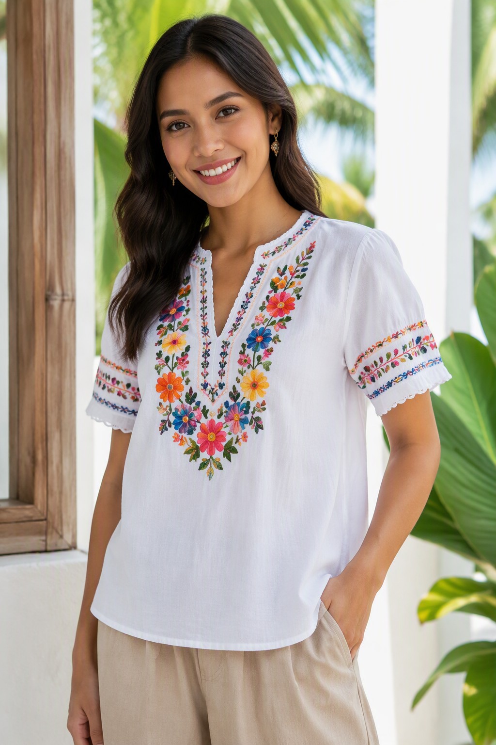 Ethnic embroidery blouse top