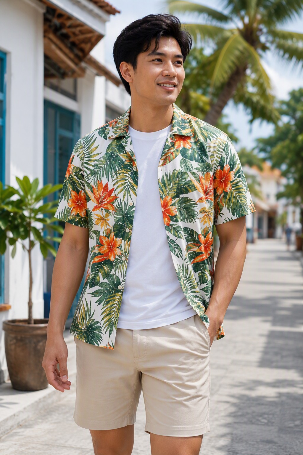 Men's Hawaiian print short-sleeve shirt