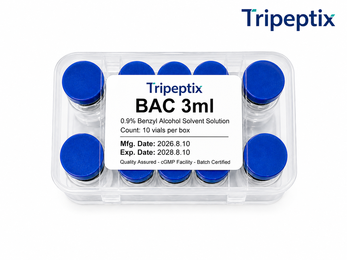 Tripeptix Bacteriostatic Water 3ml 5ml 10ml for Peptide Reconstitution – 0.9% Benzyl Alcohol Solvent Solution