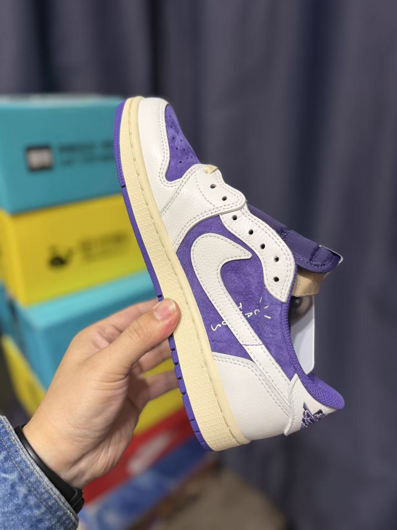 Men Low‑Top Retro Casual Sneakers, Purple‑White Suede & Leather Upper, Vintage Cream Midsole Street Fashion Shoes