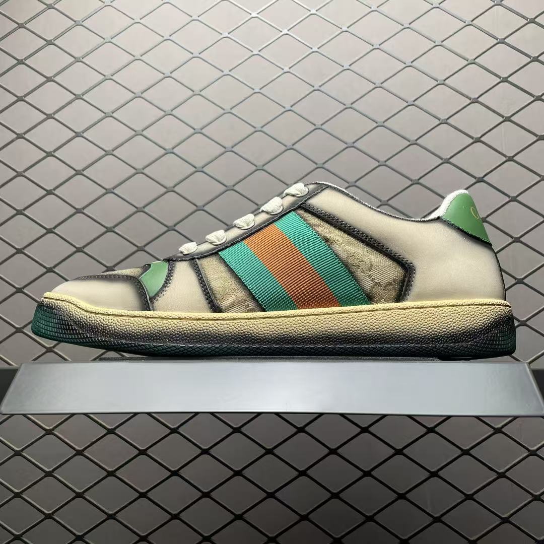 Men Vintage Distressed Low‑Top Casual Sneakers, Jacquard Canvas Upper, Green‑Orange Webbing, Aged Rubber Sole Street Shoes