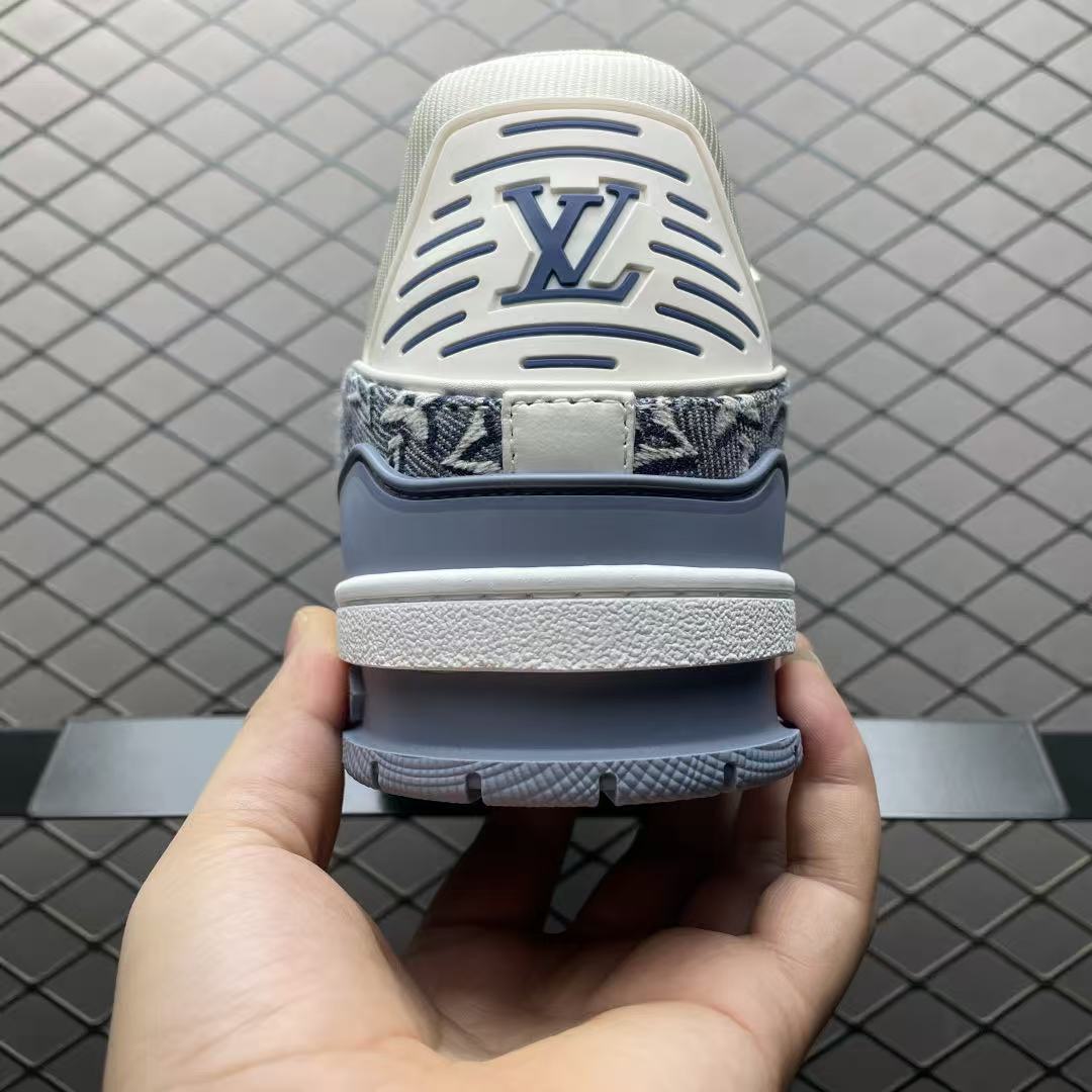 Men Retro Jacquard Casual Sneakers, Denim Fabric Upper, Thick Cushioned Sole, Blue‑White Street Shoes
