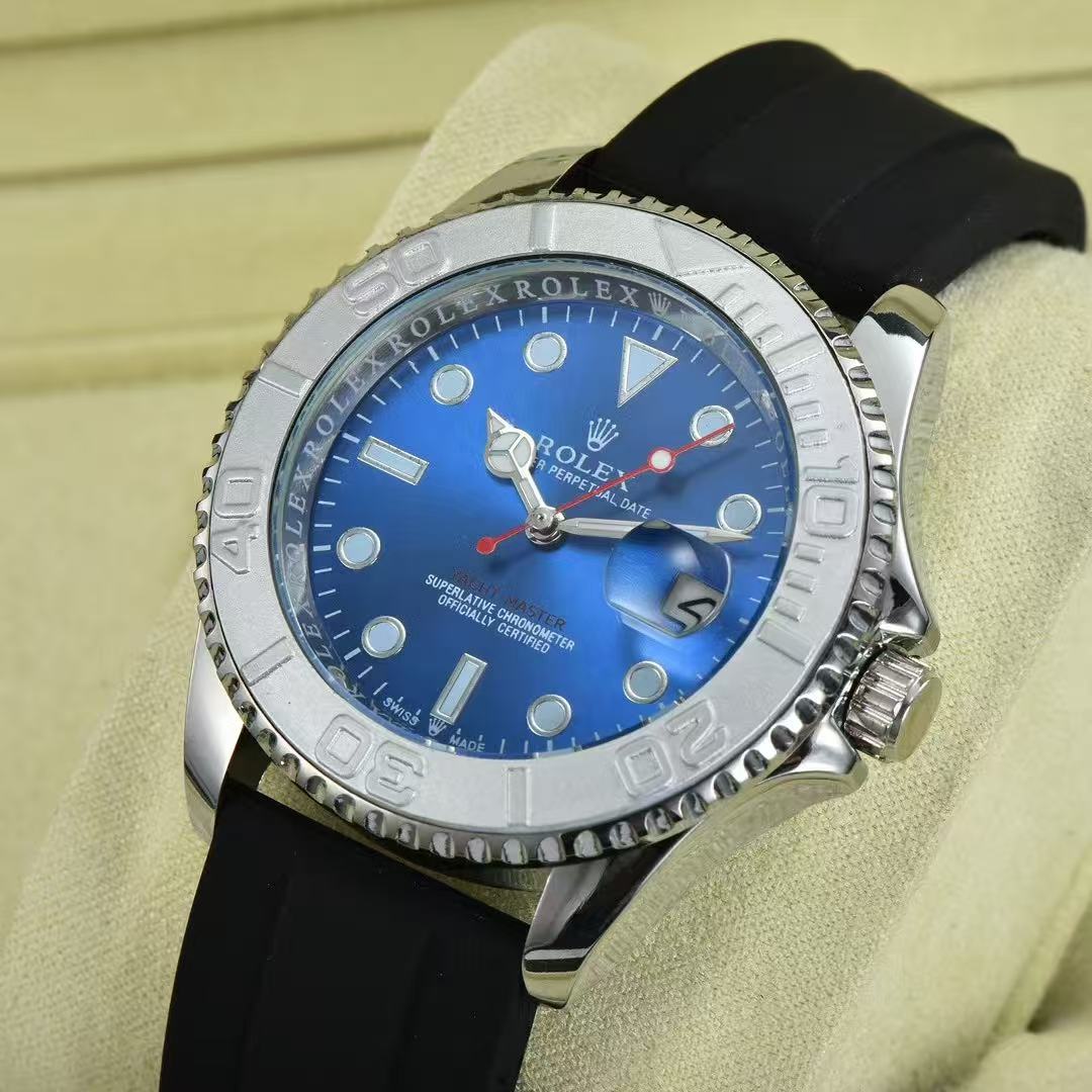 Men Diver Sport Wrist Watch, Black Ceramic Bezel, Black Rubber Strap, Date Display, Silver Steel Case