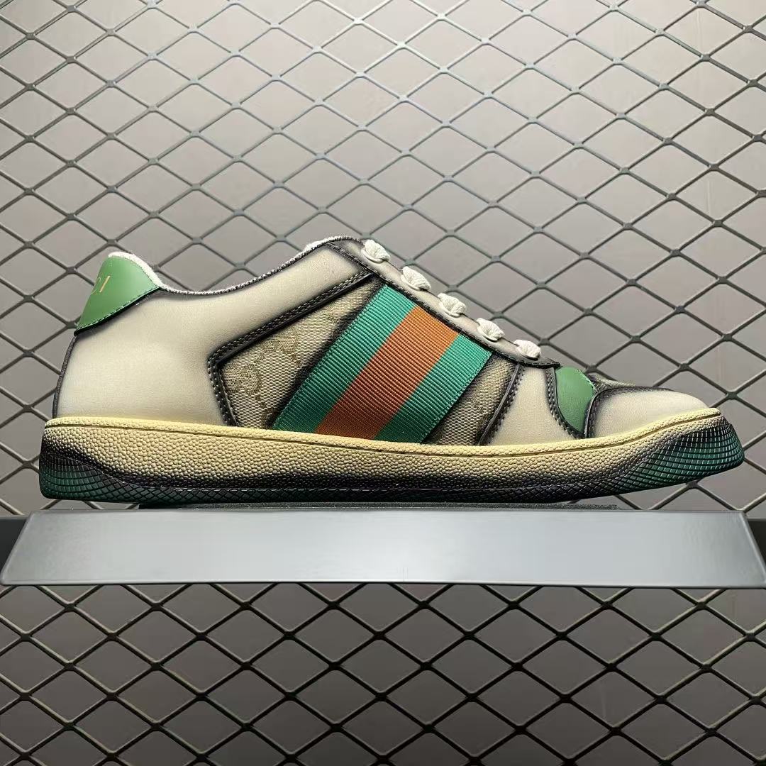 Men Vintage Distressed Low‑Top Casual Sneakers, Jacquard Canvas Upper, Green‑Orange Webbing, Aged Rubber Sole Street Shoes