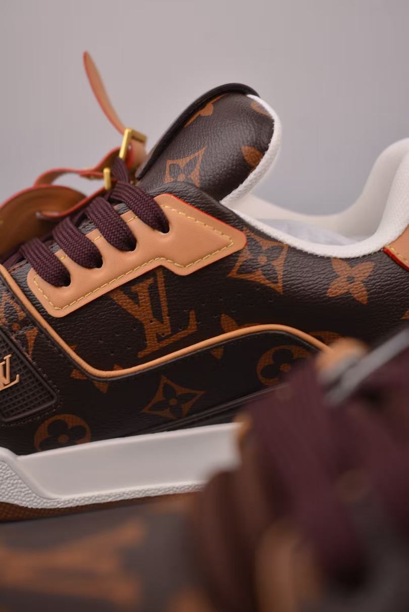 Men Retro Printed Casual Sneakers, Grain Leather Upper, Brown‑Tan Two‑Tone, Thick Cushioned Sole Street Shoes
