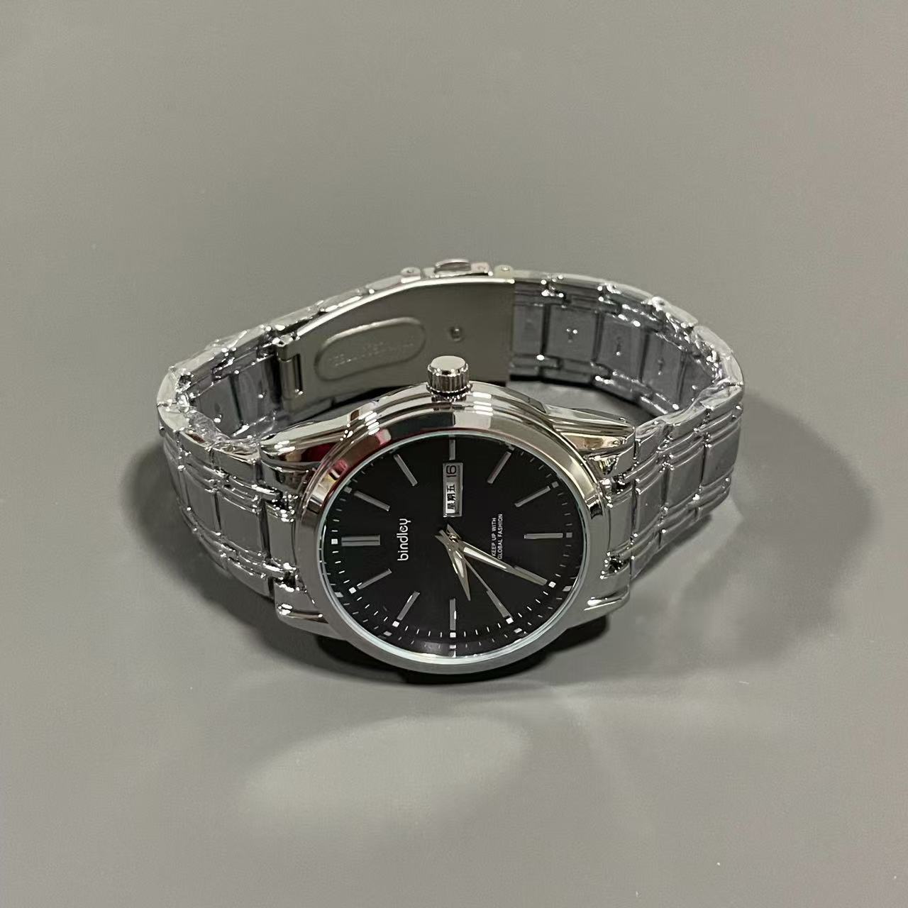 Lareina Rita Men Quartz Watch Stainless Steel Band Date‑Day Business Wristwatch