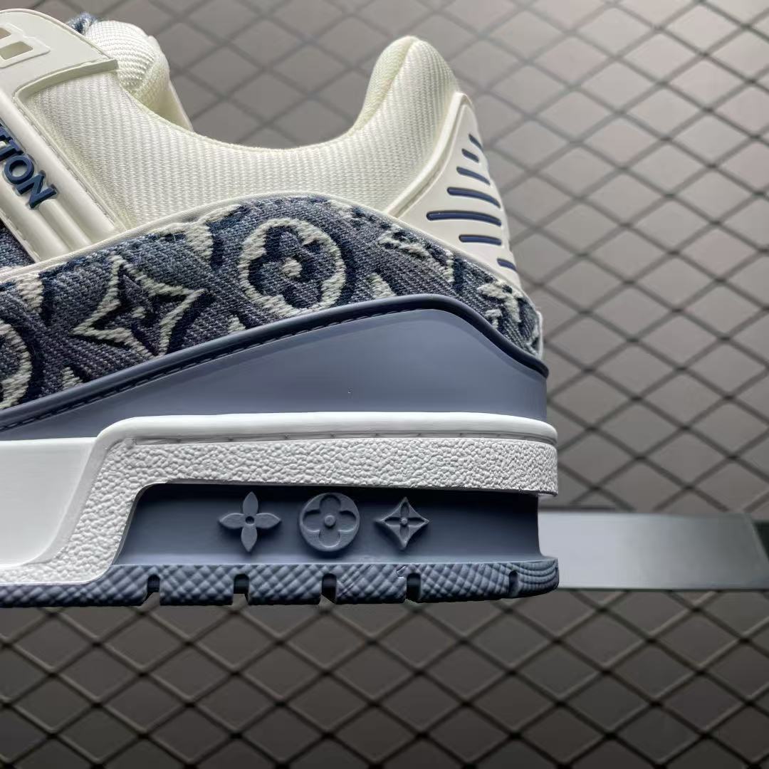 Men Retro Jacquard Casual Sneakers, Denim Fabric Upper, Thick Cushioned Sole, Blue‑White Street Shoes