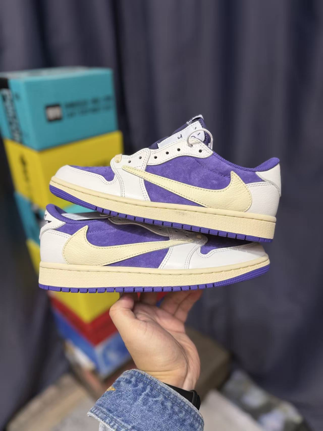 Men Low‑Top Retro Casual Sneakers, Purple‑White Suede & Leather Upper, Vintage Cream Midsole Street Fashion Shoes