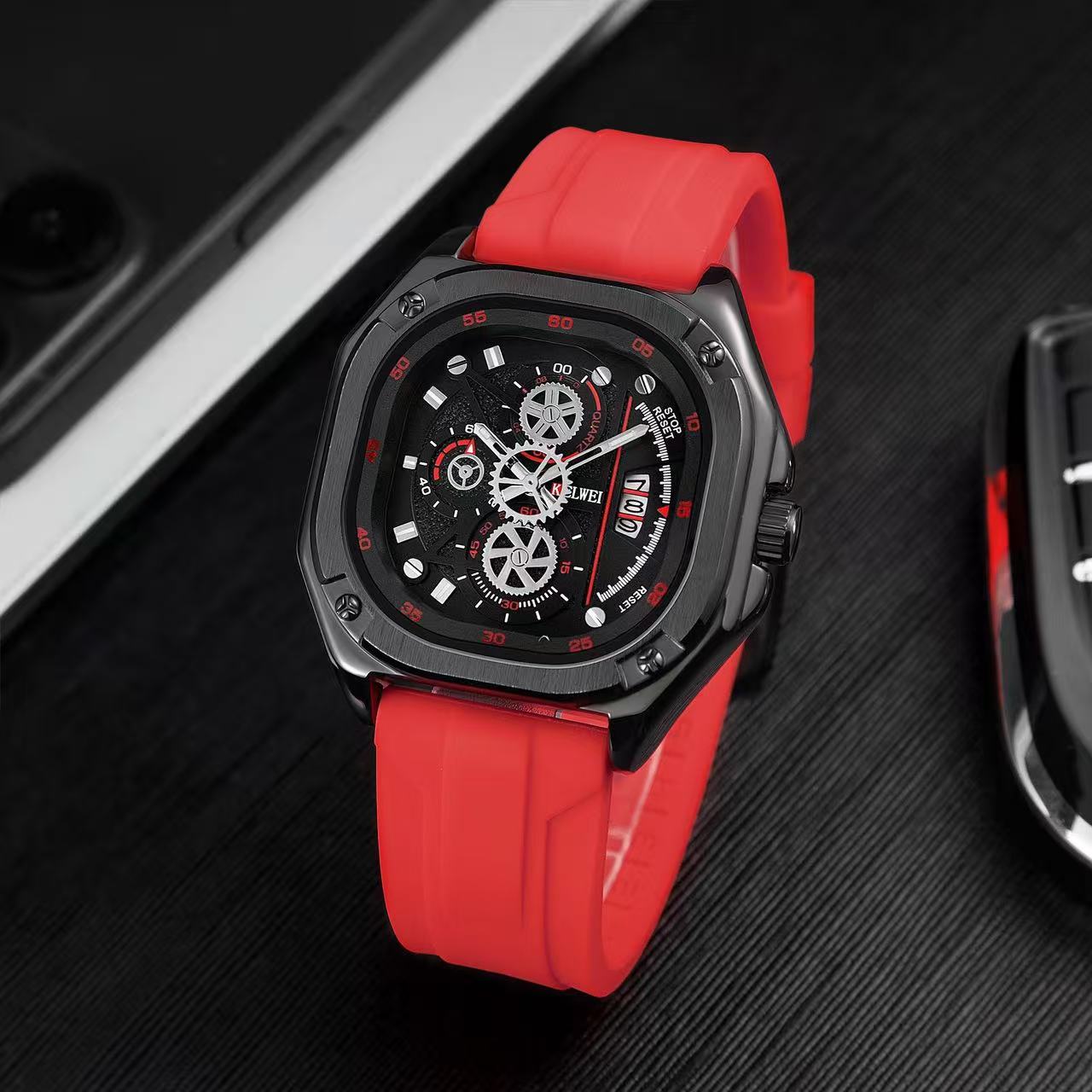 Luxury Square Men Quartz Watch Silicone Strap Business Wrist Watch