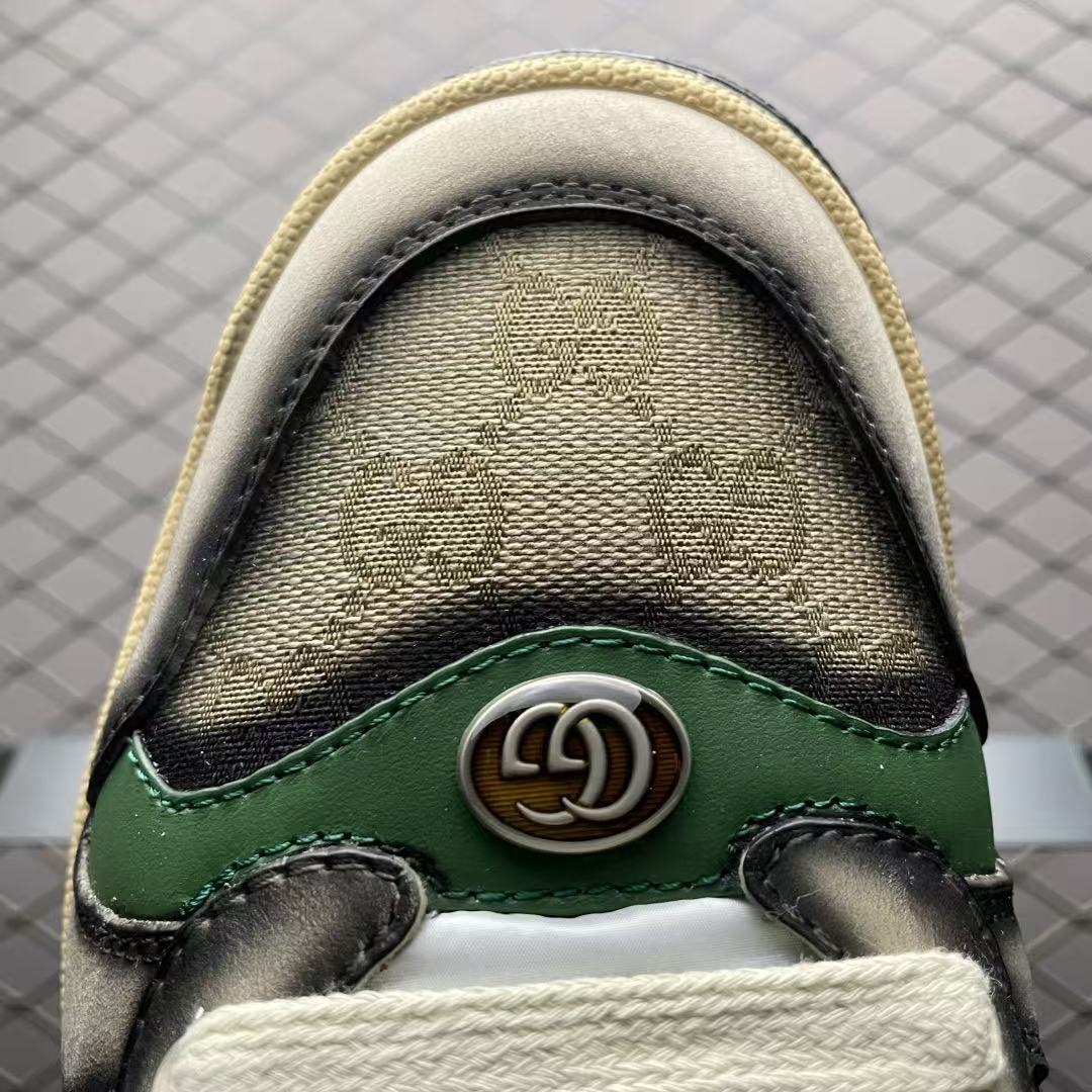 Men Vintage Distressed Low‑Top Casual Sneakers, Jacquard Canvas Upper, Green‑Orange Webbing, Aged Rubber Sole Street Shoes