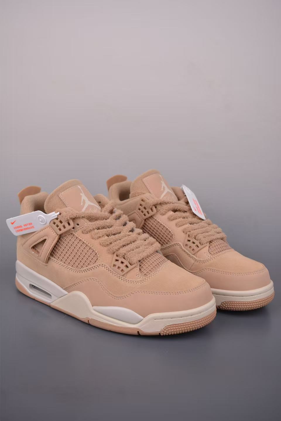 Men Low‑Top Suede Basketball Sneakers, Warm Apricot Monochrome Upper, Thick Fuzzy Laces, Off‑White Midsole Street Casual Shoes