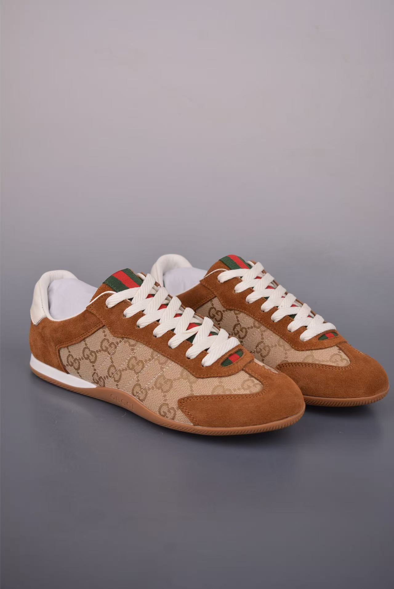 Men Retro Low‑Top Casual Sneakers, Suede & Jacquard Canvas Upper, Brown‑Beige Tone, Color‑Block Webbing Detail Street Shoes