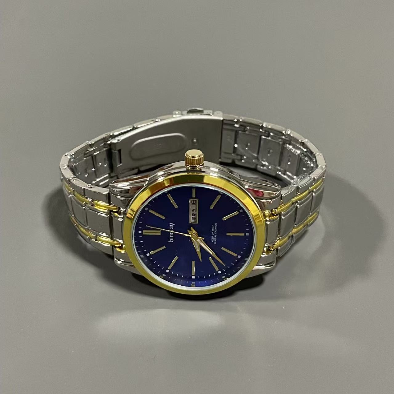 Lareina Rita Men Quartz Watch Stainless Steel Band Date‑Day Business Wristwatch