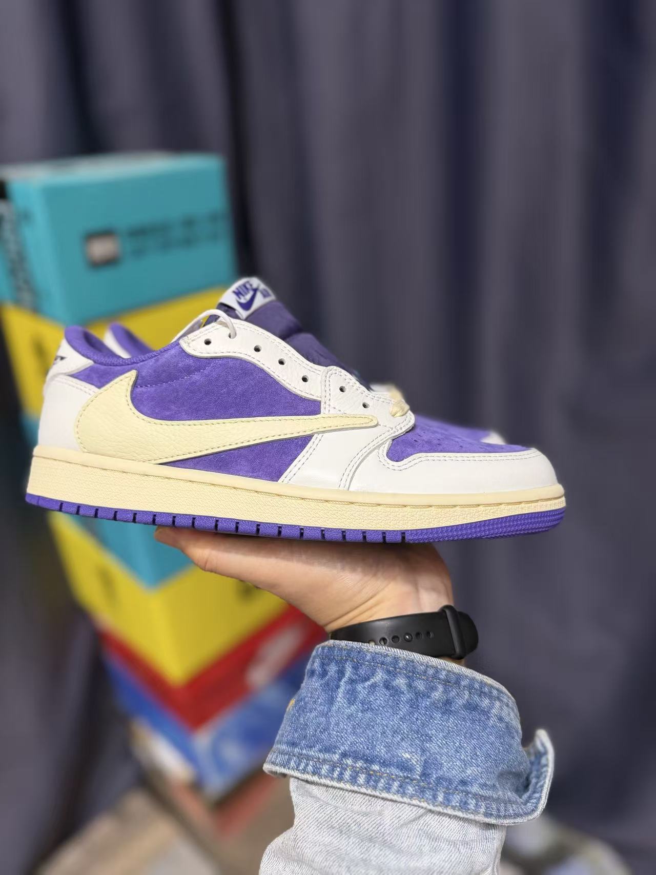 Men Low‑Top Retro Casual Sneakers, Purple‑White Suede & Leather Upper, Vintage Cream Midsole Street Fashion Shoes