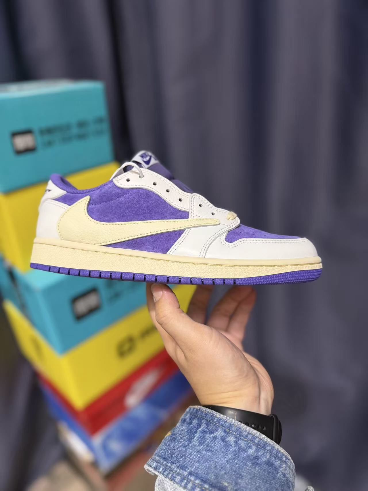 Men Low‑Top Retro Casual Sneakers, Purple‑White Suede & Leather Upper, Vintage Cream Midsole Street Fashion Shoes