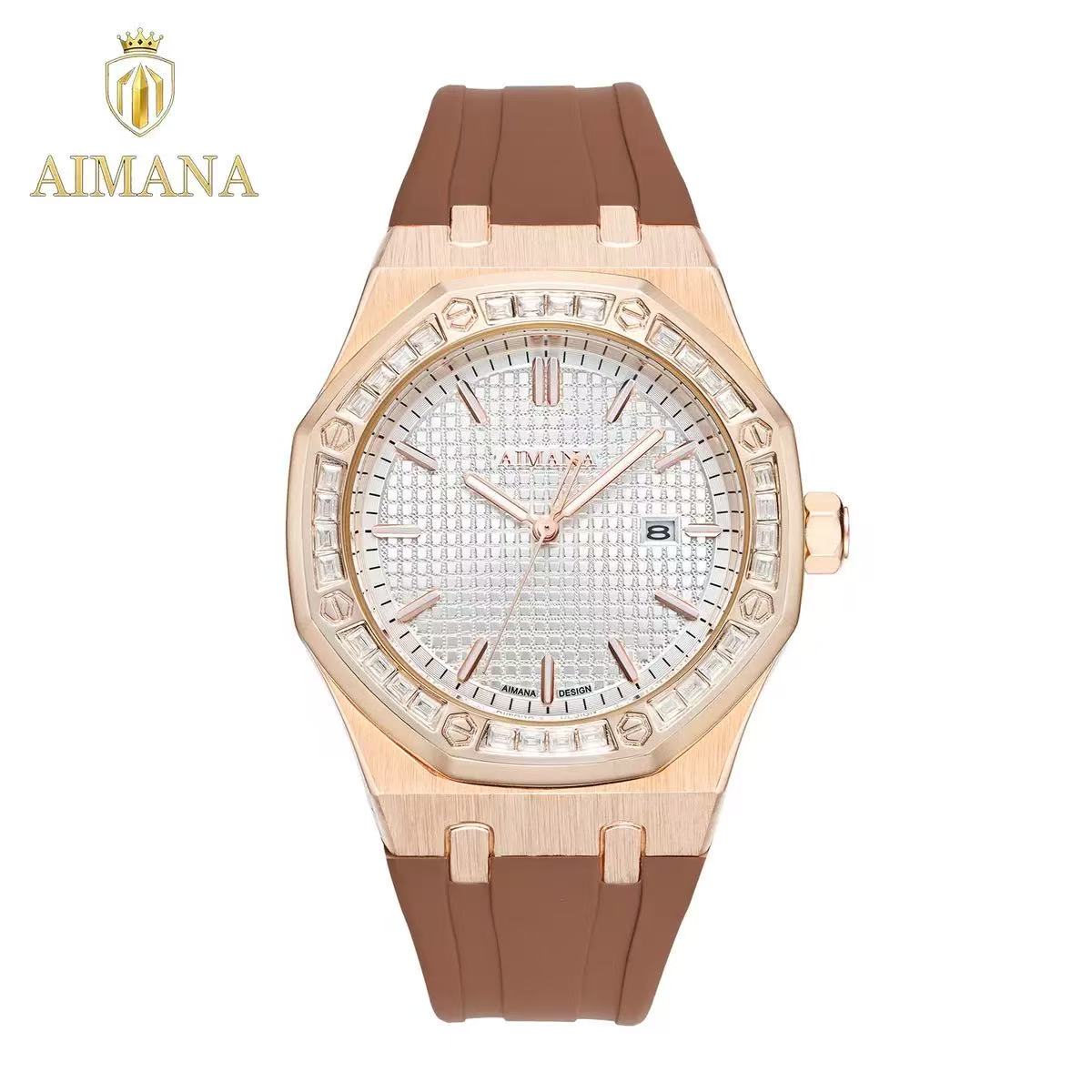 Men Octagon Diamond‑encrusted Quartz Watch, Silicone Strap
