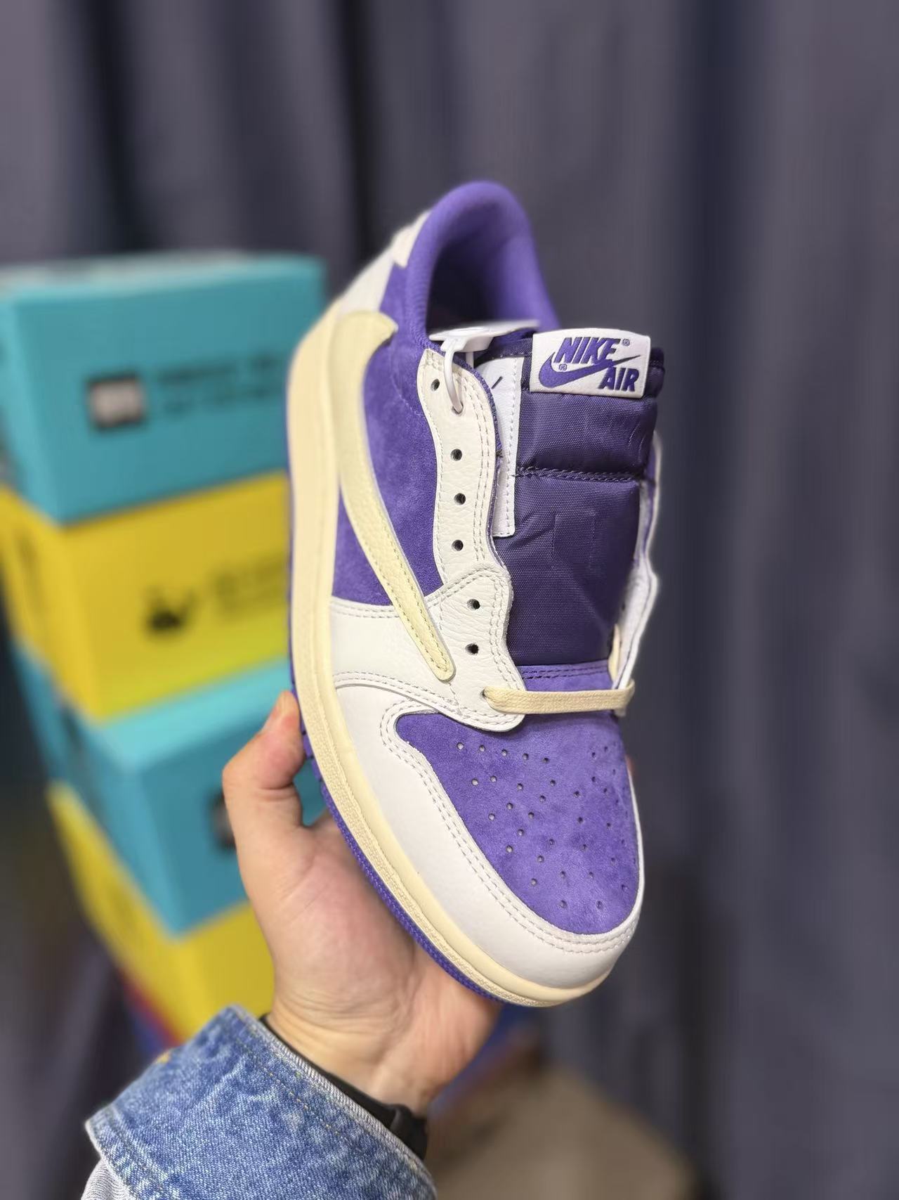 Men Low‑Top Retro Casual Sneakers, Purple‑White Suede & Leather Upper, Vintage Cream Midsole Street Fashion Shoes
