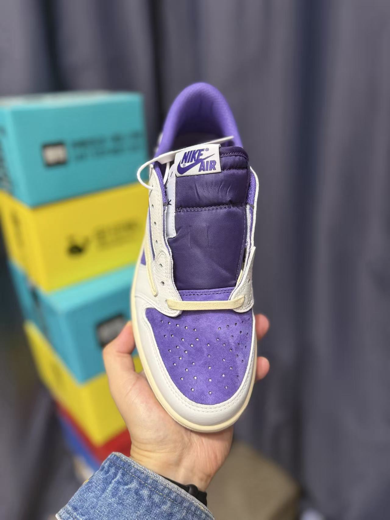 Men Low‑Top Retro Casual Sneakers, Purple‑White Suede & Leather Upper, Vintage Cream Midsole Street Fashion Shoes